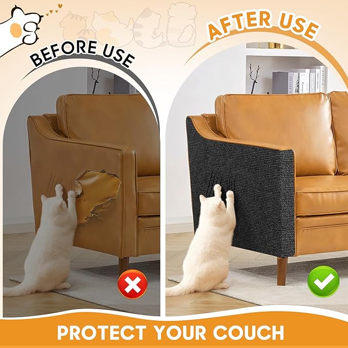 MIAOKE 2 Pcs 40 × 16 in Cat Scratch Furniture Protector with Cutter Slider and Measuring Tape, Trimmable Self-Adhesive Cat Scratch Carpet, Suitable for DIY Cat Tree Stands, Sofas,Cat Tower