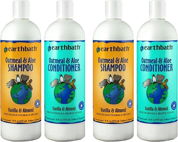 earthbath Oatmeal & Aloe Dog Shampoo and Conditioner Set - Oatmeal Shampoo & Conditioner for Dogs, Itchy, Dry Skin Relief, Pet Wash, Made in USA - Vanilla & Almond, 16 Oz (2 Sets)