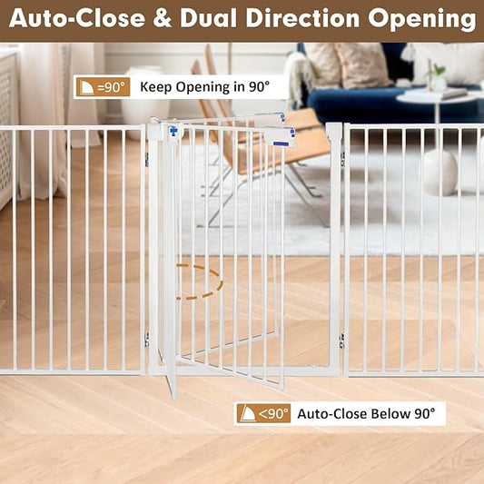 Metal Freestanding Dog Gates with Door,Extra Wide 24", 32" Height Foldable Dog Fence for Indoor & Outdoor, Heavy Duty Freestanding Pet Barrier for Stairs, Doorways, Halls, Kitchen,Yard,Christmas Tree