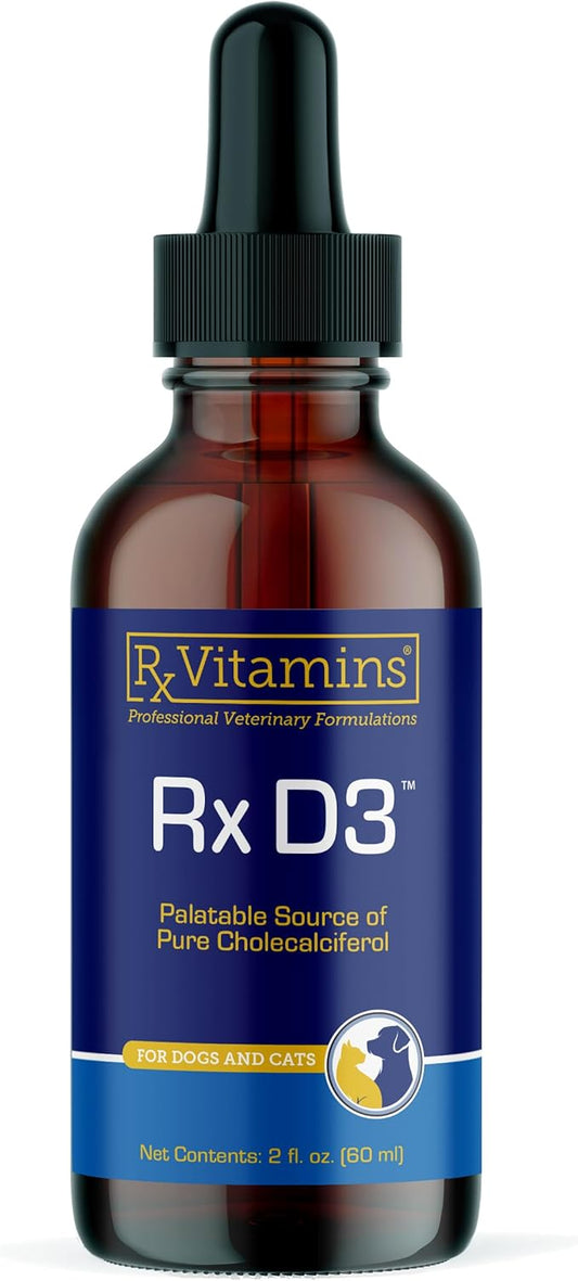 Rx Vitamins Rx D3 - Cat & Dog Vitamins Liquid D3 Drops in MCT Oil - Vitamin D for Dogs & Cats to Manage Deficiency - Aids in Dog Immune Support and Calcium Absorption - Pet Vitamin D3-2oz