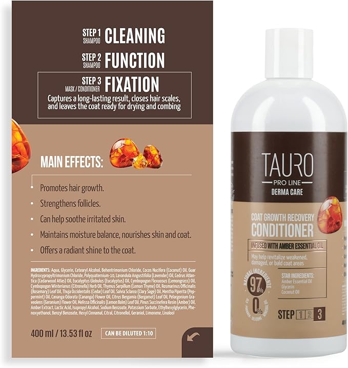 Tauro Pro Line Deshedding Dog Conditioner - Cat & Dog Shedding Control, Coat Repair & Fur Density Support, Moisturizing Pet Conditioner, Safe for Sensitive Skin (Coat Growth Recovery 13.5 Fl Oz)
