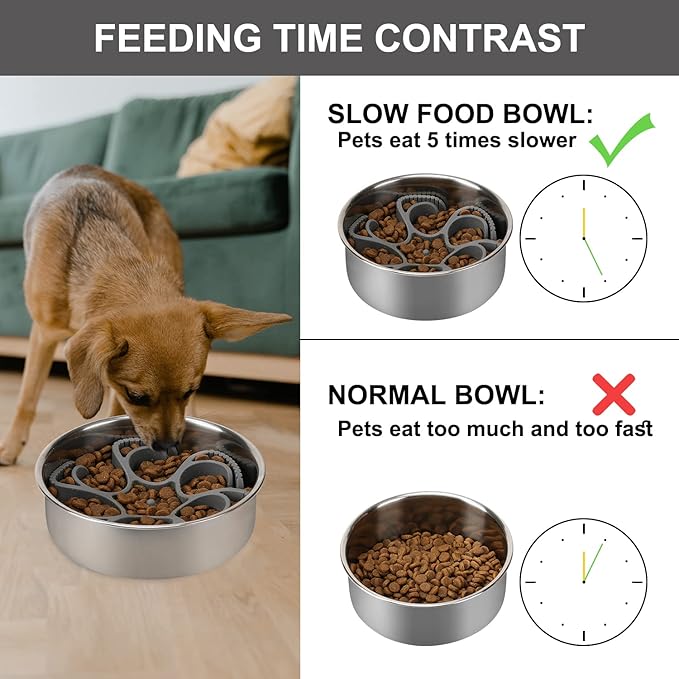 Dog Slow Feeder Bowls Silicone Spiral Pet Food Feeder Insert to Slow Down Eating for Large Medium Small Breed Dogs Perfect with Stainless Steel Glass Ceramic Pet Bowls (Grey)