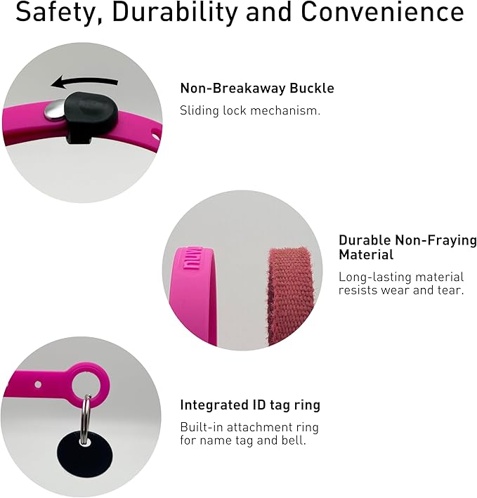 Dog Collar - Comfortable, Soft and Lightweight Adjustable Collar with Name Tag Ring for Miniature Dogs and Puppies - Non Breakaway Cat Collar by Nuvuq (Pink, Mini)