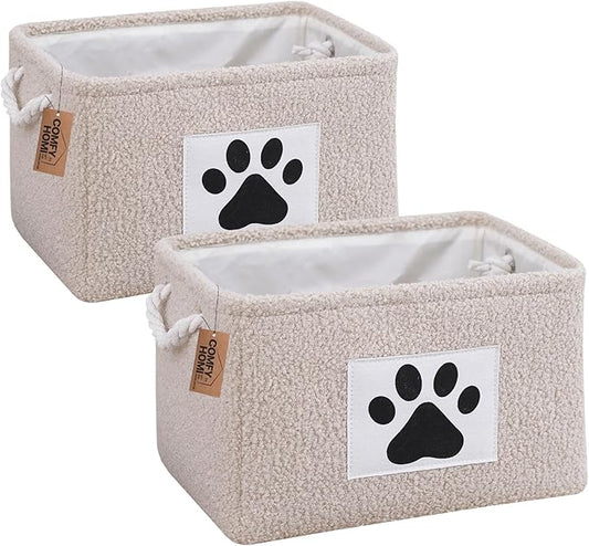 COMFY-HOMI 2Pcs Dog Toy Basket Collapsible Pet Toy Storage Organizer with Handles - Soft Polyester Fleece Fabric Bin Storage Basket for Shelves, Toys Storage and Organization 15"x10.2"x9.5"