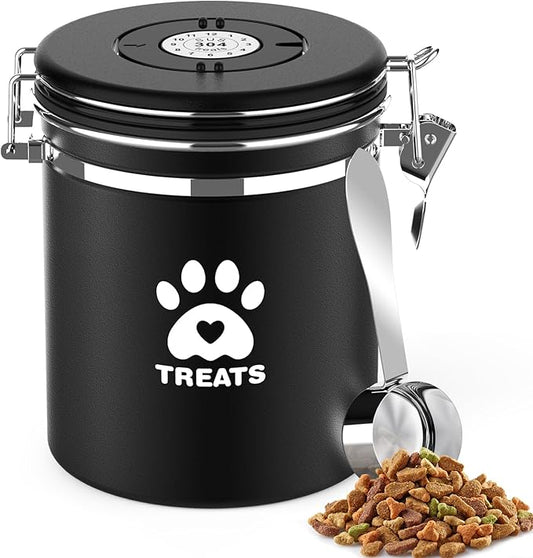 Dog Treat Container Airtight,Stainless Steel Cat Treat Jar for Kitchen Counter with Scoop, Pet Storage for Fresh Dog Cookie