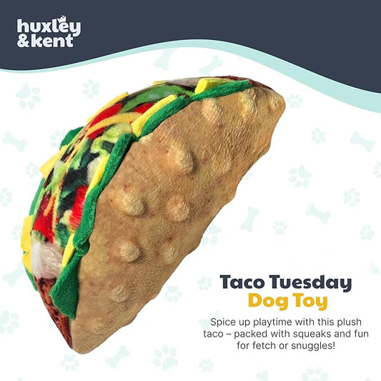 Huxley & Kent Funny Dog Toy w/Squeaker – Power Plush Squeaky Dog Toys for Small, Medium & Large Dogs – Soft Stuffed Animal for Indoor Play & Fetch - Taco Tuesday, Small