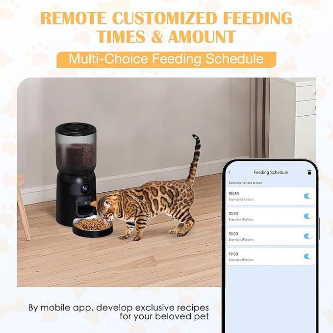 Automatic Cat Feeder with 2K HD Dual Cameras, 2.4/5G WiFi 6L Feeder, Pet Feeder Automatic for Cats & Dogs, Cat Food Dispenser with Cameras, Laser Interactive Toy & Night Vision(Black-Dual Cameras)