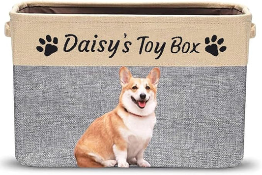 Personalized Dog Toy Box Storage Custom Dog Basket with Pet's Name Cat Toy Storage Gift for Pet Lovers (Grey)