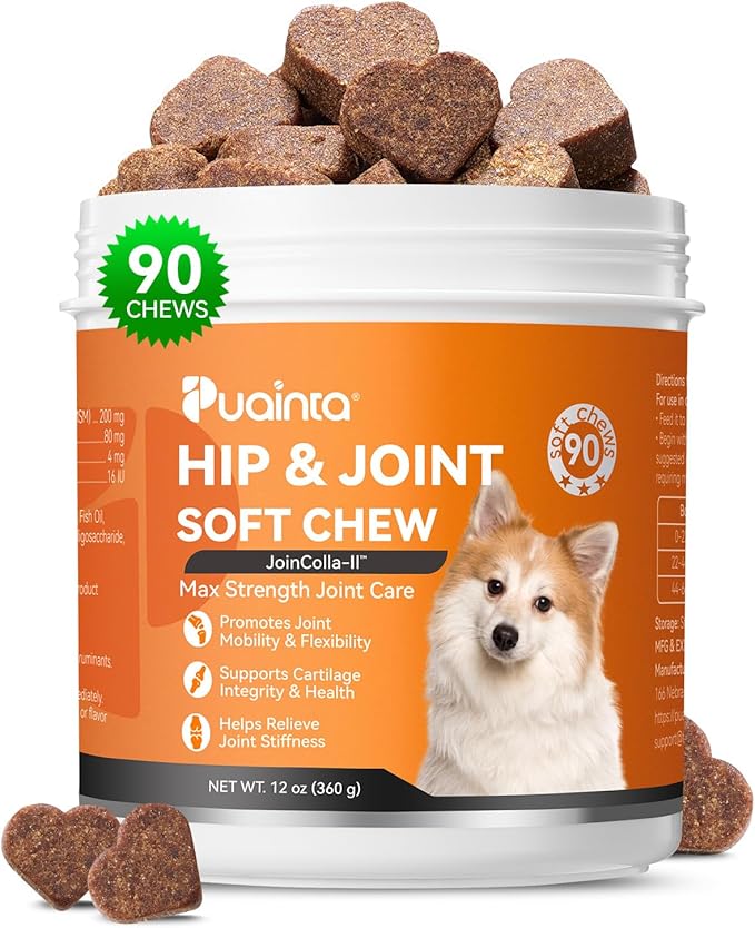 Dogs & Cats Hip & Joint Supplement with Collagen, Glucosamine, Chondroitin, MSM, Dog Joint Pain Relief, Multivitamin Treats for Small, Medium Large Dog Mobility, Large Breeds-90 Soft Chews