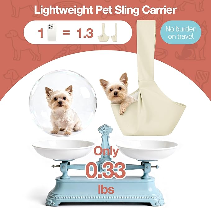 YUDODO Fashion Dog Sling Carrier for Small Dogs Lightweight Crossbody Pet Bag with Safety Strap, Pocket Storage, Machine Washable, Comfortable Travel & Outdoor Sling up to 9 lbs White