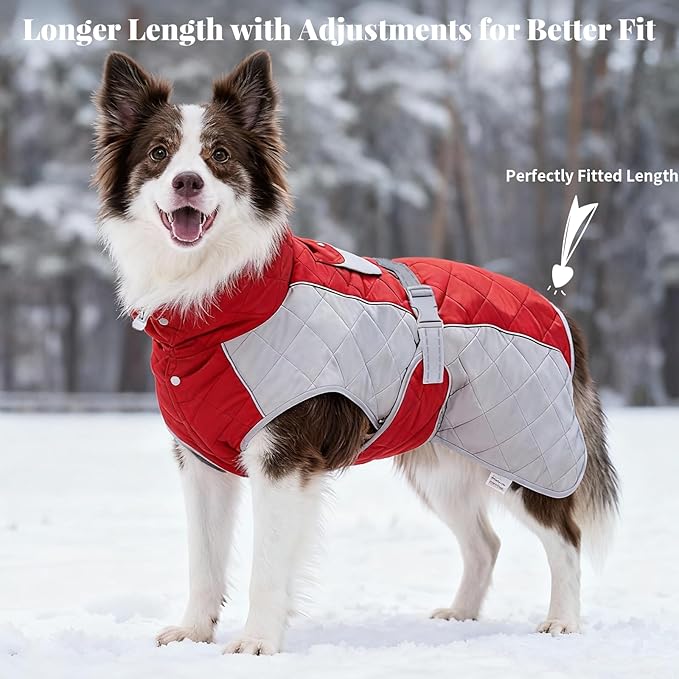 Dog Coat Dogs Jacket Waterproof Reflective Adjustable Dog-Winter Coats for Small/Medium/Large Dogs Dachshund Coat-(Red, Small)