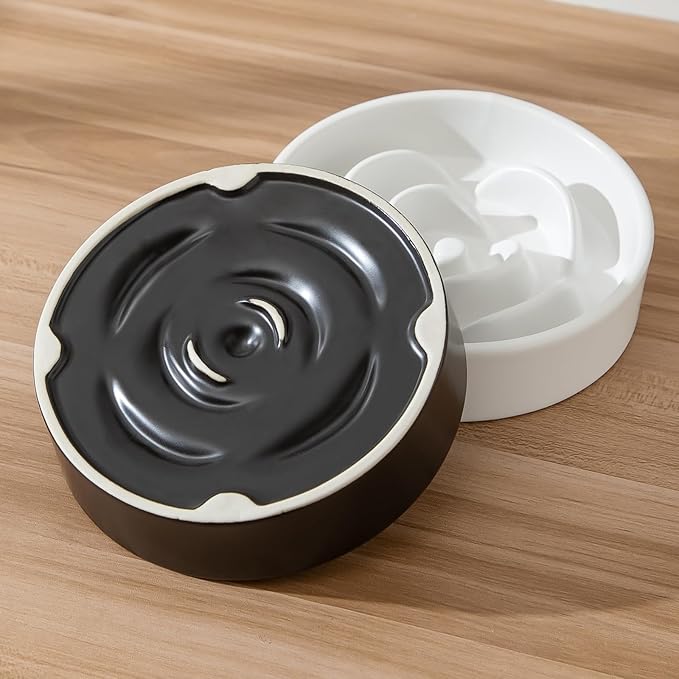 6'' Ceramic Slow Feeder Dog Bowls - Petal Shape Modern Dog Food Dish for Cats and Small Breed Dogs, Puzzle Maze Bowl to Slow Down Eating, Anti-Gulping, Dishwasher & Microwave Safe, Black