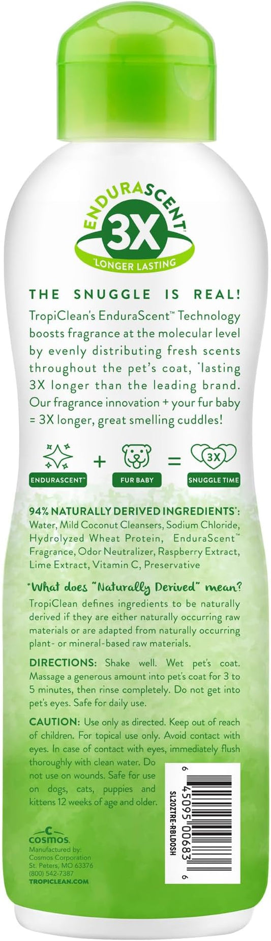 TropiClean Deodorizing Dog Shampoo, Powerful Odor Control, Long-Lasting Raspberry Lime Scent, Puppy Safe, Made in The USA, Cat Friendly, 20oz.