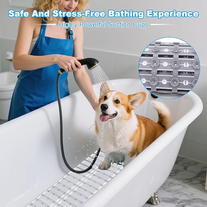 Dog Bath Mat for Pet Shower in Tub - Extra Long 35.43 x 15.74 Inch,DIY Puppy Washing Mat for Bathtub for Dog Grooming,Fast Dry Dog Shower Attachment Mat Senior Friendly Dog Bath Supplies