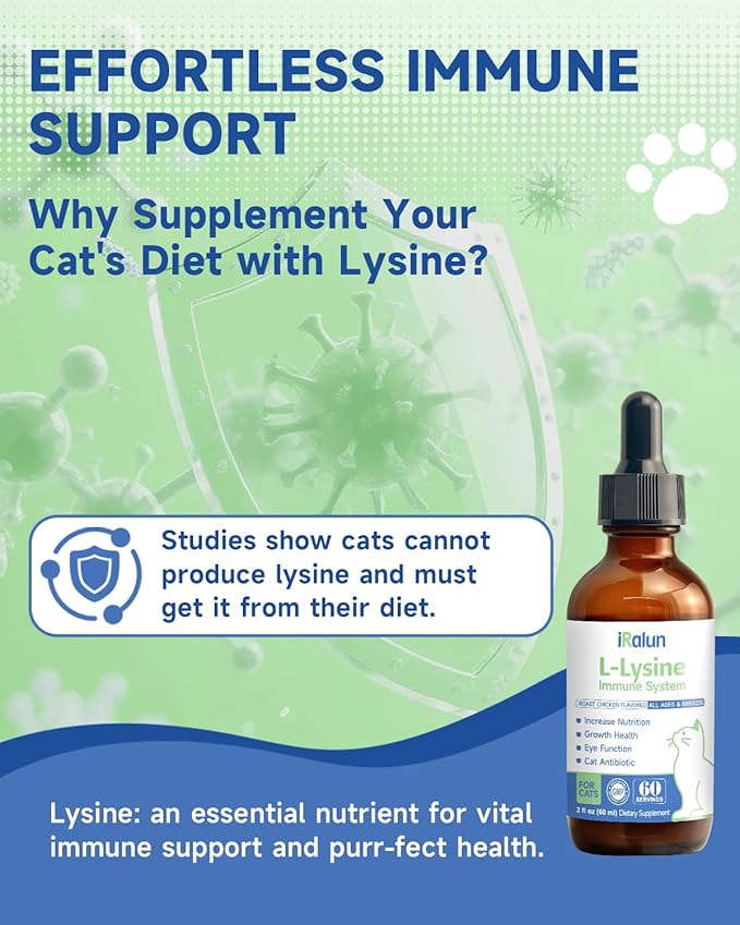 Lysine for Cat - L-Lysine for Cats and Kittens, Immune Support, Respiratory, and Eye Health - Allergy Relief, Sneezing, Runny Nose - Roast Chicken Flavor Drops