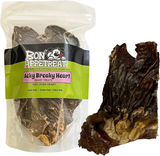 Acky Breaky Heart Dog & Cat Treats – 100% Single-Ingredient with Protein Natural Chews & Gluten-Free – Dehydrated Pork Heart - Prepared for Maximum Flavor – Ideal for All Breeds & Ages