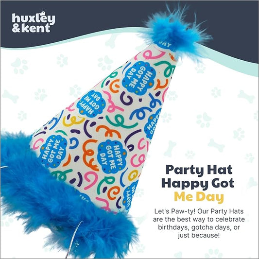 Huxley & Kent Pet Party Hat w/SnugFit Tech - Cute Glitter Doggie Birthday Party Hat - Cat & Dog Birthday Hat - Dog Hats for Parties, Adoption or Gotcha Day (Happy Got Me Day, Large)