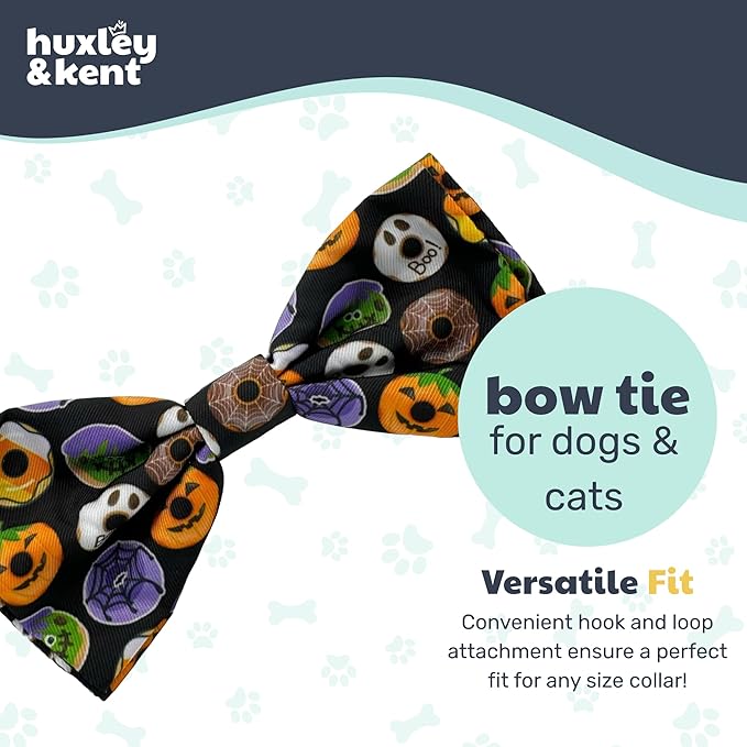 Huxley & Kent Pet Bow Tie for Dogs & Cats - Halloween Adjustable Hook & Loop Collar Accessory - Cute & Comfortable for Holidays & Celebrations - Halloween Donuts, Large