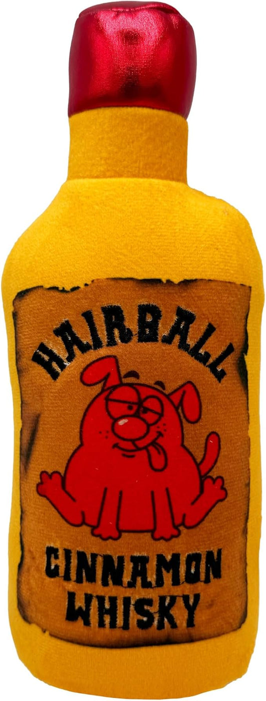 Huxley & Kent Funny Dog Toy w/Squeaker – Power Plush Squeaky Dog Toys for Small, Medium & Large Dogs – Soft Stuffed Animal for Indoor Play & Fetch - Hairball Cinnamon Whiskey, Small