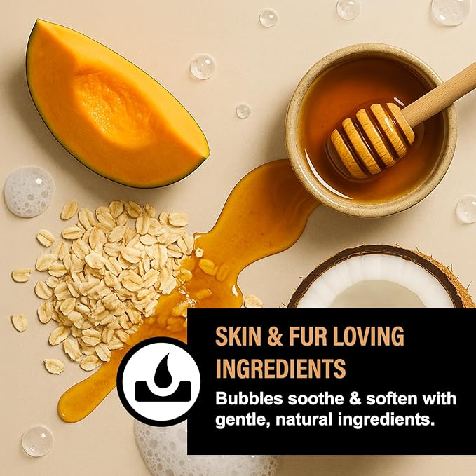 Dog Shampoo Alternative – Oatmeal & Honey Puppy Bubble Bath with Autumn Scent – Natural Gentle Dog Wash – Halloween Dog Gift - 12 Baths (Cranberry Spice)