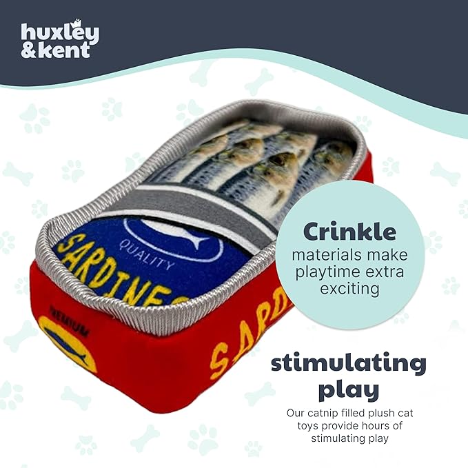 Huxley & Kent Plush Cat Toy - Interactive Catnip Toy for Cats & Kittens - Soft with Crinkle & Catnip - Fun Indoor Play - Sardine Tin