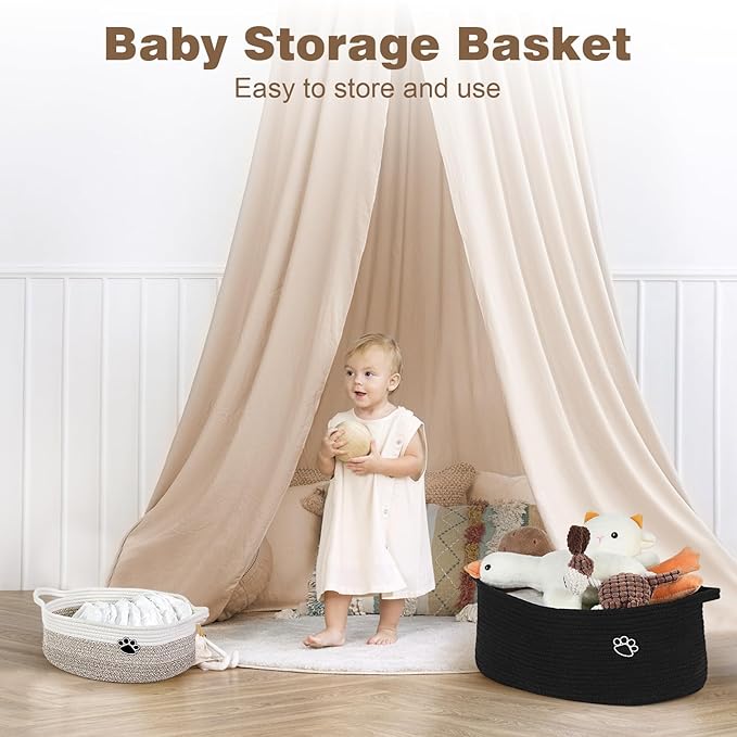 Dog Toy Basket, Toy Box and Bin for Dog Cat Storage, 19.7" X 11" X 7.9" (30L) Large Woven Rope Basket for Blanket Storage, Living Room, Bedroom, Bedroom, Black