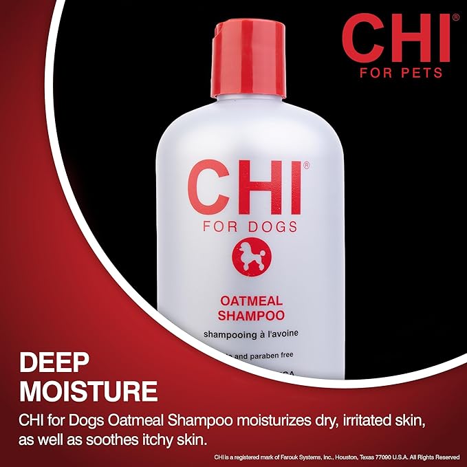 CHI for Dogs Oatmeal Shampoo - Best Dog Wash for Dry Skin and Itch Relief - Gentle Formula with Soothing Ingredients - Sulfate and Paraben Free - pH Balanced - Made in USA, 16 Fl Oz