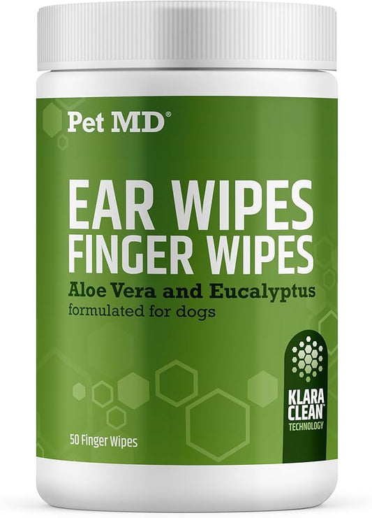 Dog Ear Cleaning Finger Wipes with Aloe Vera & Eucalyptus Oil – Veterinarian Formulated Pet Ear Wipes for Dog Ear Care – Made in USA – 50 Count