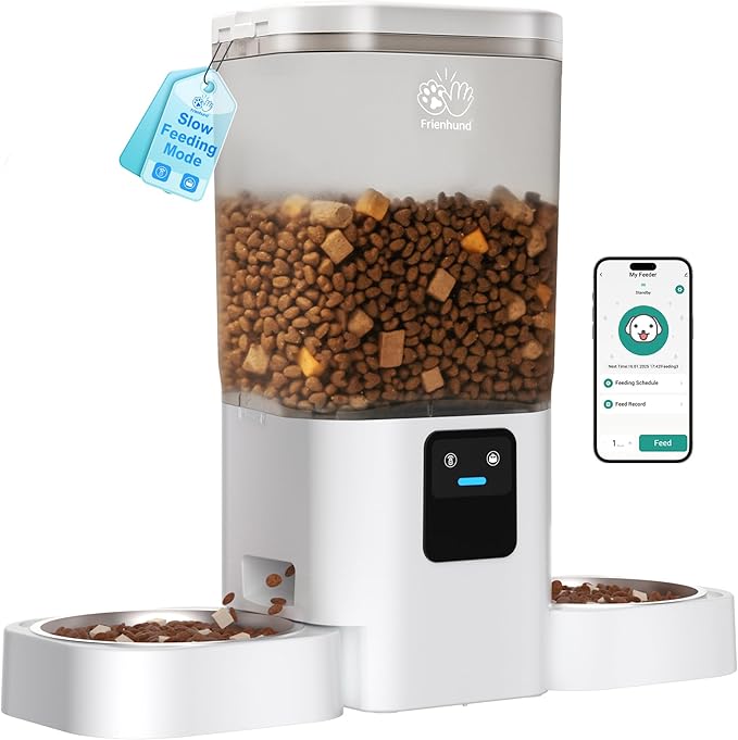 5G WiFi Automatic Cat Feeder 2 Cats with Slow Feed: Dual Automatic Dog Feeder with APP Control, Cat Food Dispenser for Multiple Pets, Detachable for Easy Clean, 7L Large Food Storage -29 Cup