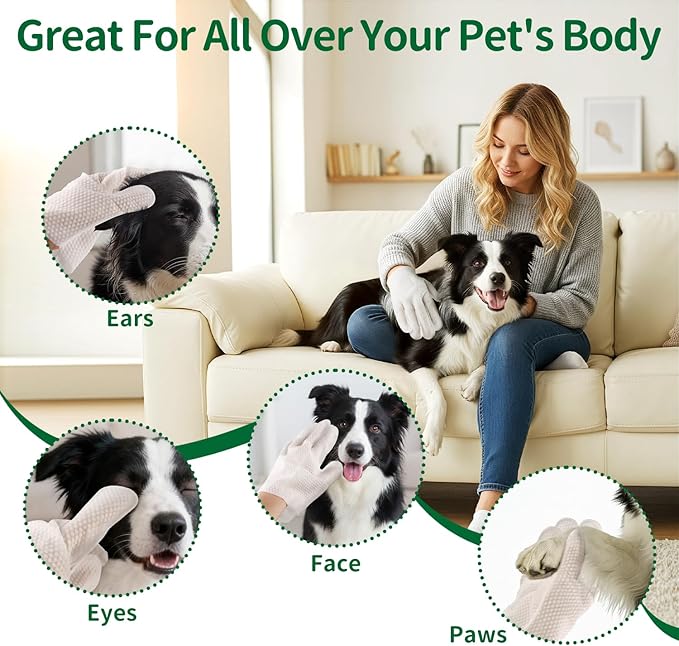 Pet Grooming Glove Wipes for Dogs & Cats, Hypoallergenic Deodorizing Cleansing Wipes with Coconut Oil & Botanical Extracts, Daily & Outdoor Care, 60g Portable and Lightweight (6 Pcs)