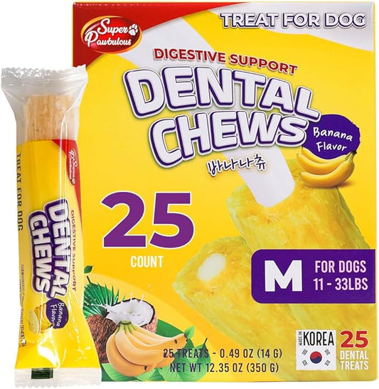 SuperPaw Dental Chews for Dogs - Healthy Dog Dental Treats for Teeth and Gums, Natural Chew Toy Alternative, Teeth & Gum Cleaning - Medium, Banana, Pack of 1