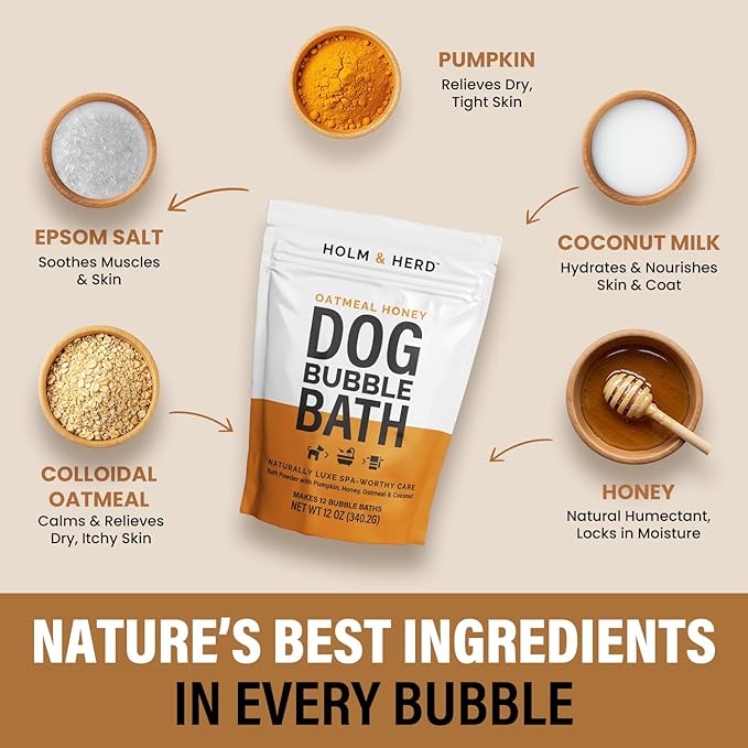 Dog Shampoo Alternative – Oatmeal & Honey Puppy Bubble Bath with Autumn Scent – Natural Gentle Dog Wash – Halloween Dog Gift - 12 Baths (Oatmeal Honey)