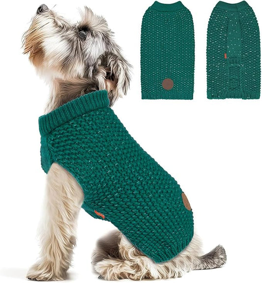 KYEESE Dog Christmas Sweater with Leash Hole for Small Dogs Male Warm Pullover with Reflective Thread Soft Knitwear Boy Dog Clothes Cozy Lightweight Thick Sweater Pet Indoor Outdoor Wear,Green,X-Small