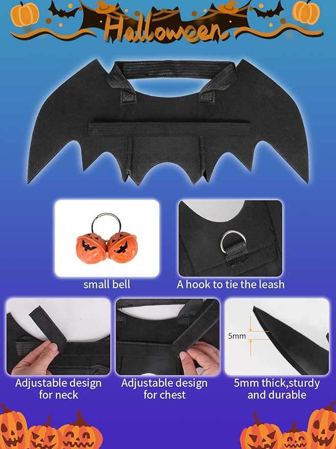 Halloween Dog Bat Wings Costume, Pet Halloween Cosplay Party Dress Up Costume for Dogs and Cats (X-Large)