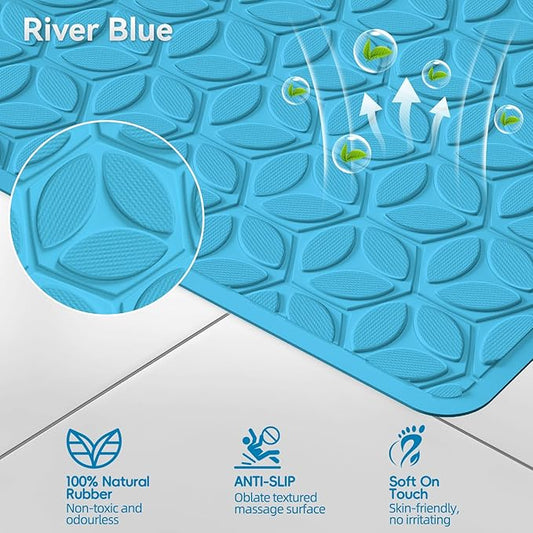 WRISIN Bathtub Mat Non Slip with Suction Cups - 100% Rubber Bathroom Mat Textured for Bath Tub Shower Safety - Soft on Touch - BPA/PVC Free - Pet Dog Bath Mat - Machine Washable - 16 × 28 Inch（R Blue）