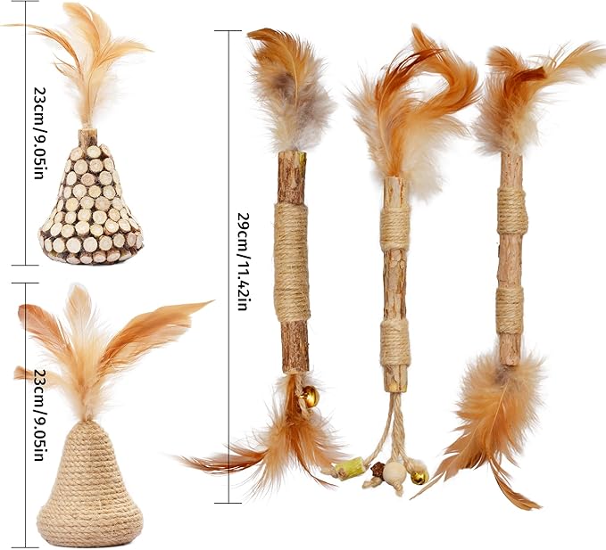 Silvervine Feather Toy - Natural Silver Vines Cat for Dental Health & Teething, Silvervine Stick for Hairball Control, Kick Stick,Cat Chew Sticks for Indoor