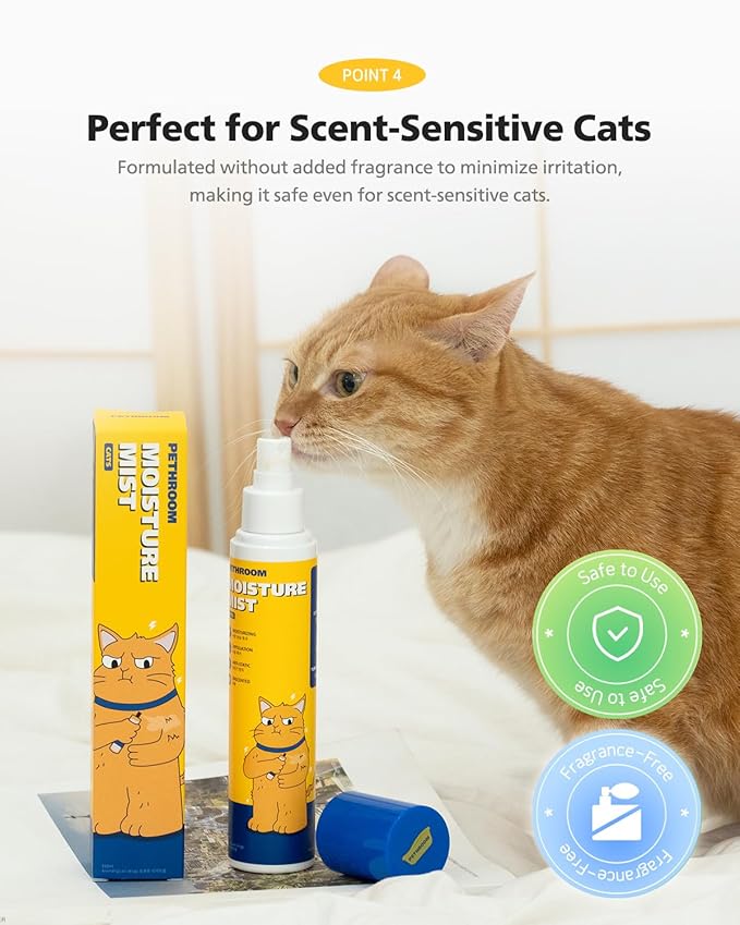 PETHROOM] Unscented Cat Moisture Mist – Natural Leave-In Conditioner Spray for Cats – 95% Plant Extracts– Hydrating, Detangling, Static & Dander Control, 100% EWG Green