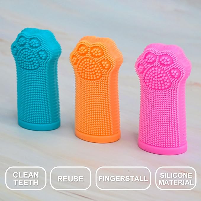 Hera Harmony Finger Toothbrush for Dogs & Cats, Soft Silicone Pet Dental Care Brush for Plaque & Tartar Removal, Teeth Cleaning & Gum Massage, Reusable 3 Pack