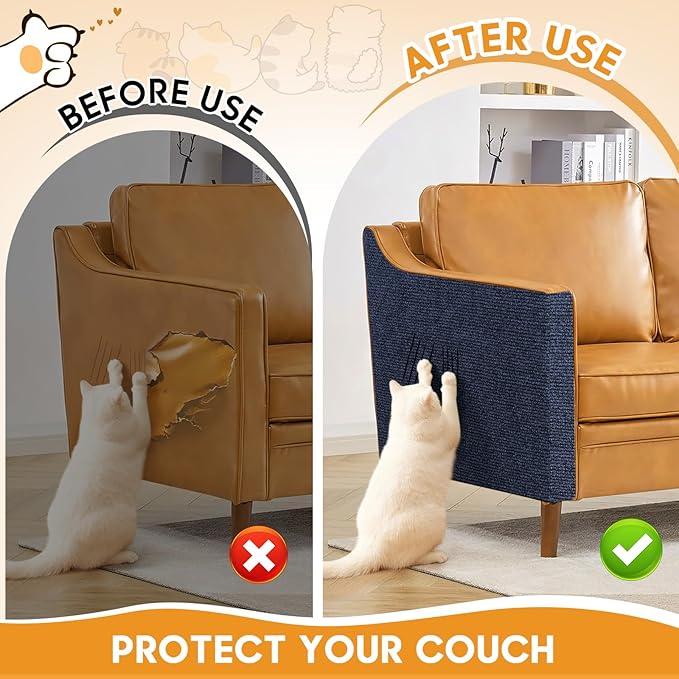 MIAOKE 2 Pcs 40 × 16 in Cat Scratch Furniture Protector with Cutter Slider and Measuring Tape, Trimmable Self-Adhesive Cat Scratch Carpet, Suitable for DIY Cat Tree Stands, Sofas,Cat Tower