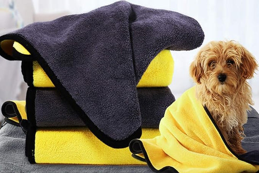 Dog Bath Towel - Super Absorbent Microfiber Dog Towel for Small Dogs and Cats, Yellow & Grey 11.8" x 23.6"