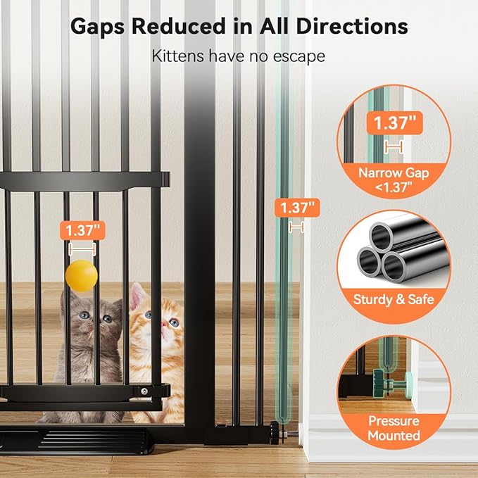 COMOMY 55.1" Extra Tall Pet Gate for Cats, 29.5-40.6" Extra Wide Cat Gate with Adjustable Cat Door, Pressure Mounted Easy Walk Through Pet Gate with Door for Stairs, Doorways, Kitchen(Black)