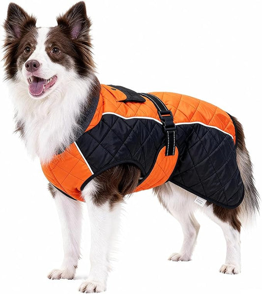 Dog Coat Dogs Jacket Waterproof Reflective Adjustable Dog-Winter Coats for Small/Medium/Large Dogs Dachshund Coat-(Orange, Large)