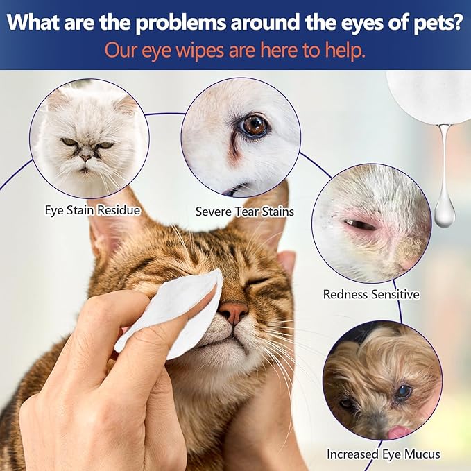 60Pcs Eyes Wipes for Dogs & Cats - Gently Remove Tear Stain, Debris, Discharge, Non Stinging Formula to Remove Eye Debris,Pet Cleaning Grooming Deodorizing Wipes Wash Cleaner for Eyes, Wrinkle, Face