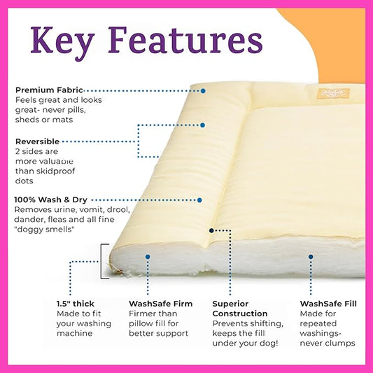 Pet Dreams Dog Crate Pad - Washable Kennel Mat, Crate Pads for Dog Cages, Non-Toxic, Flat Indoor Cat Bed, Fits iCrate 18, 24, 30, 36, 42, 48 Inches (Ivory, Medium, 30")