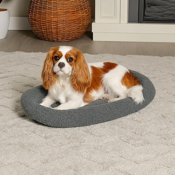 Furhaven Dog Bed for Small Dogs & Indoor Cats, 100% Washable, Sized to Fit Crates - Sherpa Fleece Bolster Crate Pad - Gray, Small