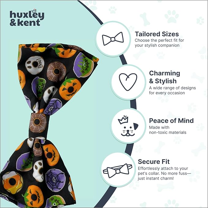 Huxley & Kent Pet Bow Tie for Dogs & Cats - Halloween Adjustable Hook & Loop Collar Accessory - Cute & Comfortable for Holidays & Celebrations - Halloween Donuts, Large