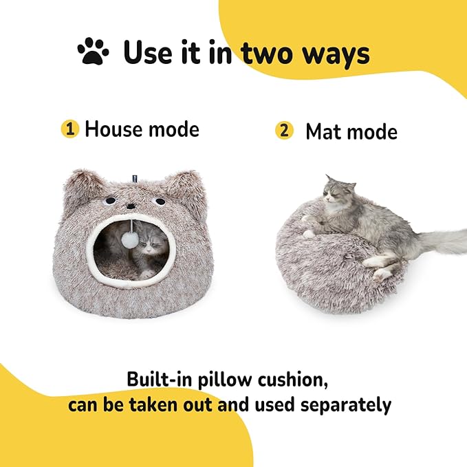 CATISM Cat Bed - Cat Beds for Indoor Cats, Soft Plush Cats Cave, Washable Cave for Kitty