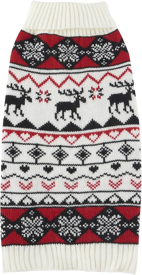 Lanyarco White Red Ugly Vintage Knit Reindeer Holiday Festive Christmas for Dogs X-Large (XL) Size Back Length 20"