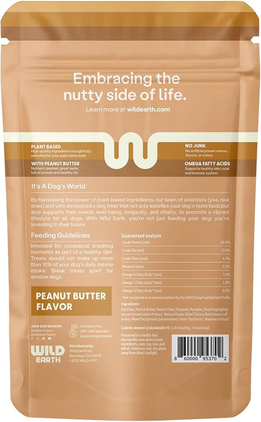 Wild Earth Superfood Dog Treats, Plant Based Dog Treats with Omega Acids, Prebiotics & Koji Protein, No Fillers, Veterinarian-Developed, Peanut Butter Flavor