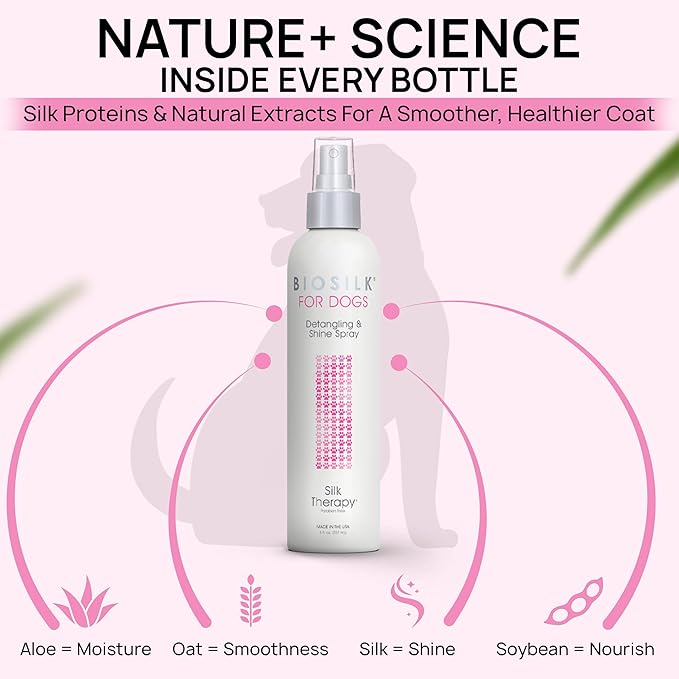 BioSilk Silk Therapy Detangling Plus Shine Protecting Mist for Dogs | Best Detangling Spray for All Dogs & Puppies for Shiny Coats and Dematting | 8 Oz - Pack of 6